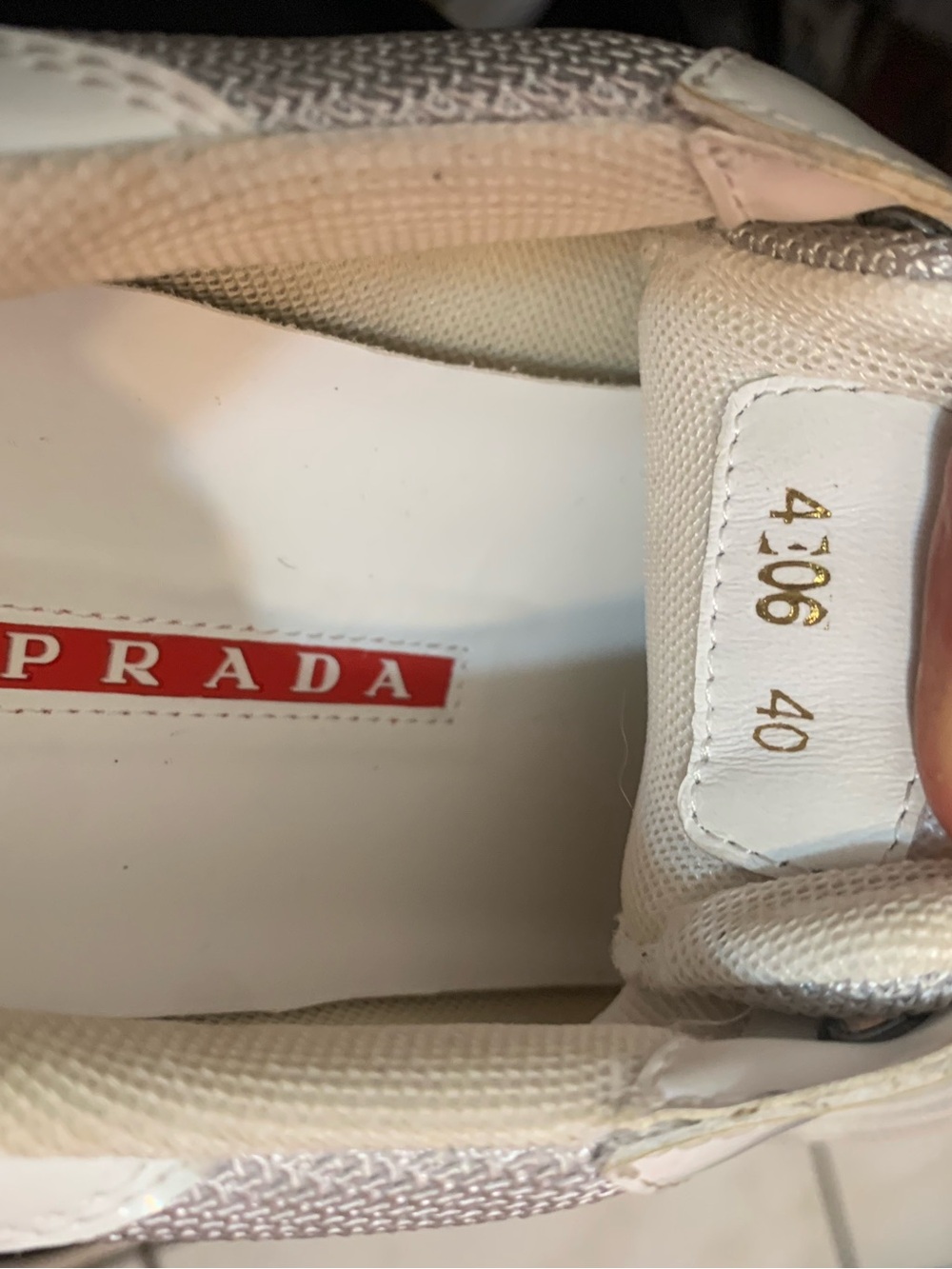 Prada White and Beige Low-Top Sneakers